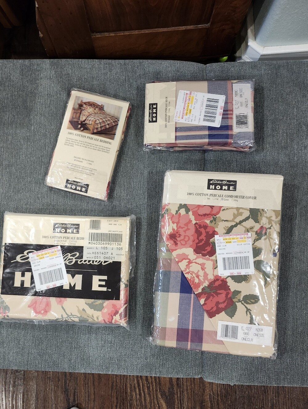Eddie Bauer Cream Floral & Plaid Cotton Percale Bedding Pieces